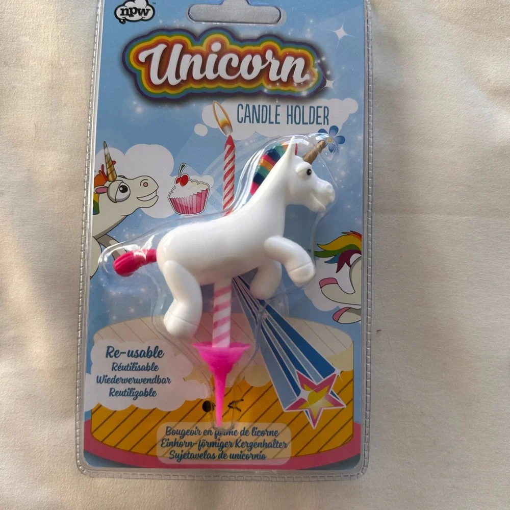 NPW Reusable Unicorn Rainbow Candle Holder NIP